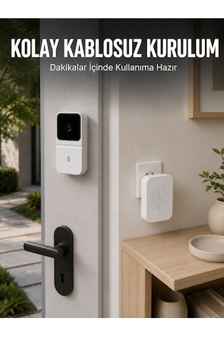 Hd Kameralı Beyaz Görüntülü Kapı Zili Çift Yönlü Sesli Wi-fi Akıllı Kapı Zili - Lisinya