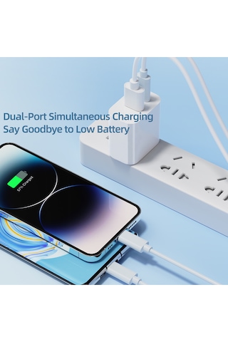 Qc Hızlı Şarj Fonksiyonlu, Çift Bağlantı Usb-a+usb-c, 20w Pd/3a Şarj Adaptörü