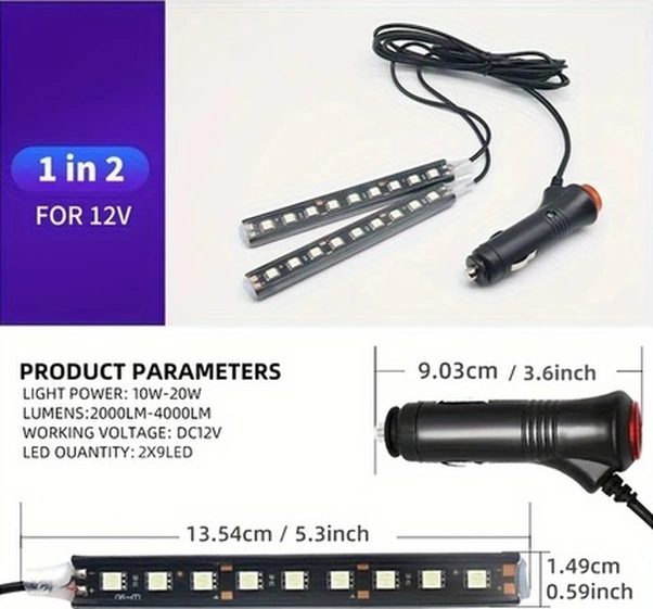 Trendooze 12v Araç İçi Led Zemin Aydınlatma Neon Dekor Şerit Mavi Renk Turcoshop11 2 Adet Araç Aksesuarları