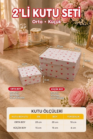Kolix 2'li Pembe Kalpli Hediye Kutusu Seti - Orta Ve Küçük Boy Kapaklı Hediyelik Ambalaj Kutusu