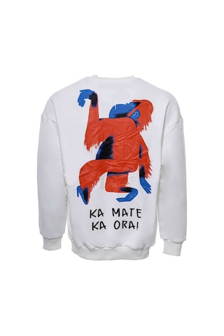 Beyaz Bisiklet Yaka Baskı Detaylı Erkek Sweatshirt - Wessi Siyah