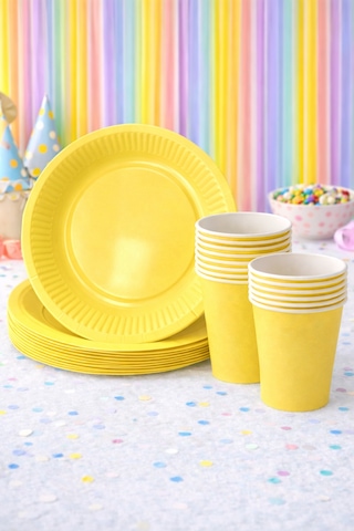 Beysüs Makaron Sarı 8li Tabak Bardak Set