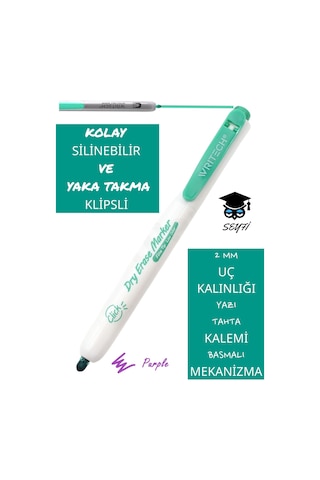 Basmalı Tahta Kalemi Yaka Clipsli İade Garantili Amerika Markası Writech Kolay Silinebilir Mor