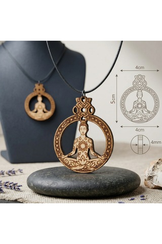 Doğal Huş Ağacı Meditasyon Zen Ve Yoga Kolyesi - Lazer Kesim El İşçiliği Ahşap Kolye 4x5 Cm Kahverengi