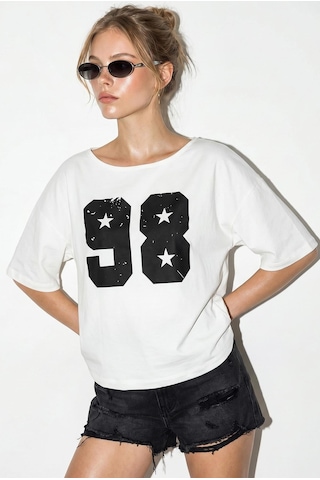 Shade Kadın Kayık Yaka Baskılı Oversize %100 Pamuk T-shirt Öt100005 60286270 - Beyaz
