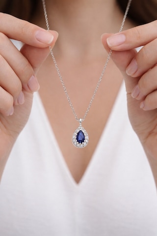 Çekirdekjewelry 925 Ayar Gümüş Safir Damla Taşlı Minik Kolye Gri