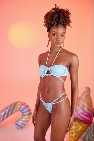 Holly Lolly Özel Yapım Parlak Kumaşlı Premium Mia Bikini Altı Mavi