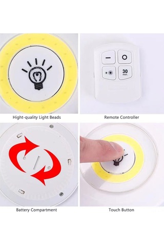 Teltree Cob Beyaz Işık Led Gece Lambası, Uzaktan Kumanda Ve Dokunmatik Kontrol, Yatak Odası Gardırop Için, 30 Dakika Zamanlayıcı 3 Aaa Pil Gereklidir, Çıktıda Yok - 6 Adet Kutulu Beyaz