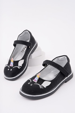 Muggo Paty Cırtlı Ve Simli Günlük Kız Çocuk Babet Siyah