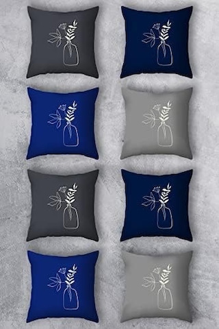 Emnasa Çift Tarafı Baskılı 43x43 Kırlent Kılıfı 8&apos Li Set Kombini Açık Indigo