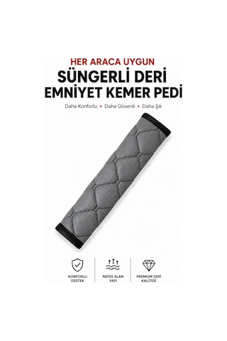 Her Araca Uygun Suni Deri - Süngerli Emniyet Kemer Pedi-gri