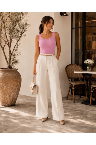 Unika Boutique Kadın Fittili Kalın Askılı Crop Atlet Pembe