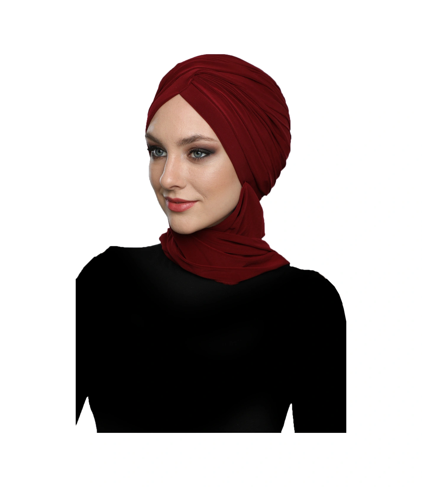 Çapraz W Atkılı Bordo Hazır Türban Tesettür Bone Bordo