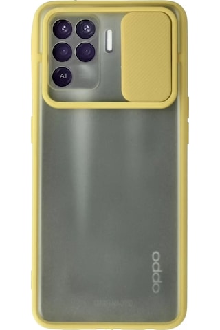 Oppo Reno 5 Lite Kılıf Palm Buzlu Kamera Sürgülü Silikon - Sarı Çok Renkli