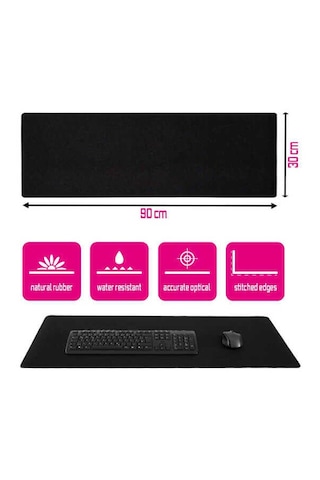Baskısız 90x30 Cm. Oyuncu Mousepad Kaymaz Taban Mouse Pad - Siyah