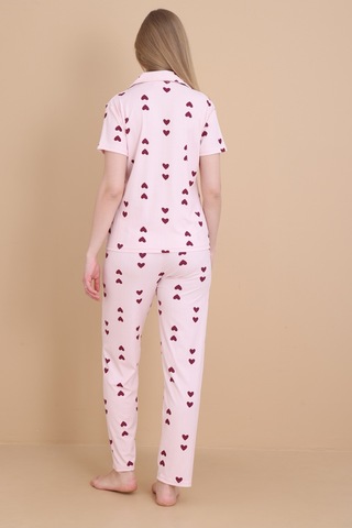 Wordex Mirano 9511 Kalpli Pembe Pegasus Kumaş Düğmeli Kısa Kolu Kadın Pijama Takımı