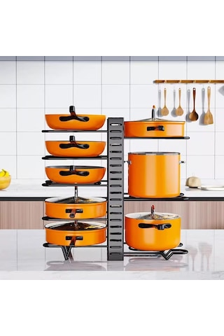 Yifomall Siyah Dik Konumlu 8 Katlı Çift Taraflı Çelik Tencere Rafı - Yüksek Dayanıklı, Yüksekliği Ayarlanabilir Mutfak Gereçleri Depolama Organizerı Diğer