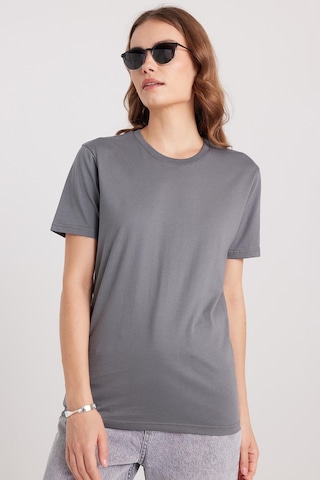 Tudors Kadın Slim Fit Dar Kesim %100 Pamuk Yumuşak Dokulu Gri Bisiklet Yaka Tişört-37849 Gri