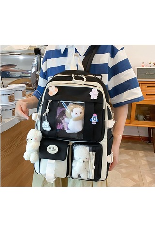 Simicg Öğrenci Beş Parçalı Büyük Kapasiteli Okul Çantası Siyah