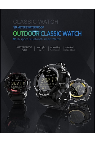 Lokmat Mk16 Akıllı Saat Askeri Ordu Dayanıklı Erkek Kadın Saat 12 Ay Pil Ömrü Ip67 / 5atm Su Geçirmez El Parlak Spor Bt Akıllı Saat Adım Sayar Aktivite Fitness Takip Cihazı Uzaktan Kamera Alarm