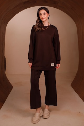 Balenbi Kadın Oysh Modal Kumaş Oversize 80 Cm Tunik Bol Paça Pantolon Tesettür Takım 1228 Kahverengi