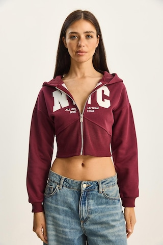 Shade Kadın Nyc Nakışlı Üç İplik Şardonlu Kapüşonlu Crop Hırka 6942 60283794 - Bordo