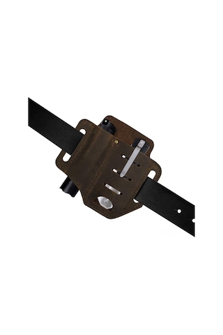 Aubyhe Deri Askeri Cep Çanta - Taç, Siyah Renkli, Kemer Uyumlu, Çakı Ve Araç Taşıma, Outdoor Etkinlikler İçin