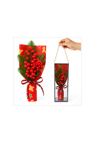 Pvc Kutulu Kokinalı 26cm X 8,5cm Yılbaşı Buketi - Kırmızı