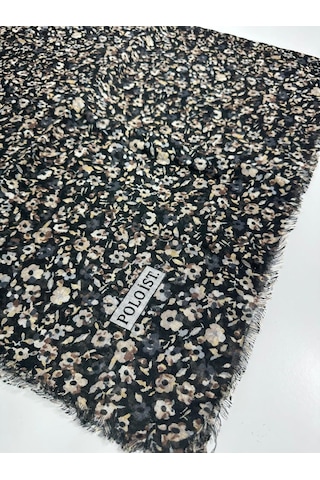 Poloist Desenli Flamalı Keten Eşarp- 05653 Füme