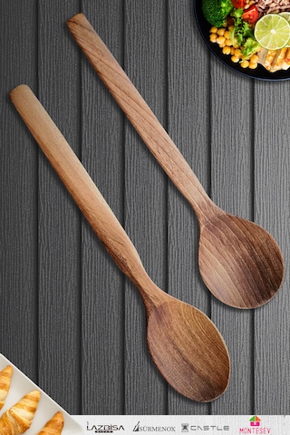 Doğal Ceviz Ağacı Ahşap Tahta Kaşık Seti Ağaç Kaşık 2li Set 01 Ahşap Rengi