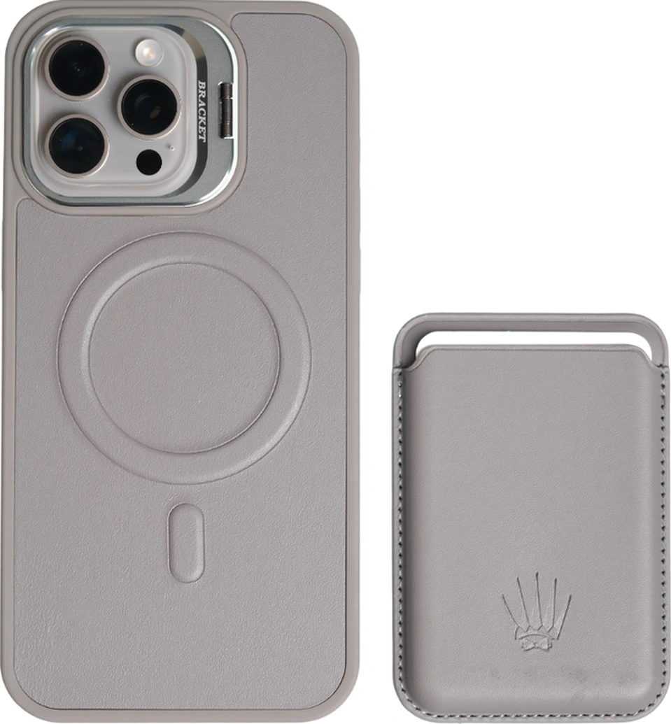 Primecase Iphone 15 Gri Manyetik Özellikli Standlı Deri Kılıf+kartlık
