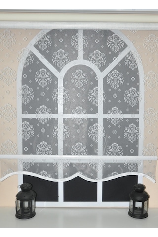 Storburada Çift Mekanizmalı Kirli Beyaz Damask Tül Perde Ve Ekru Stor Perde Stb45252-v01 Ekru