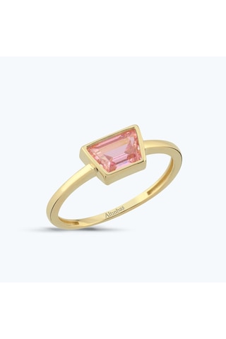 Altınbaş Pembe Taşlı Altın Dörtgen Yüzük Ayz00477-y-25842-p Çok Renkli