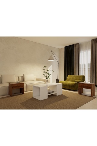 Lupo Orta Sehpa Amalfi Beyaz Renk Kahverengi