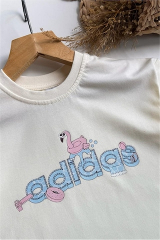 Noble Kids Kız Çocuk Yazlık Logo Baskılı Tişört Ve Şort Takım Ekru