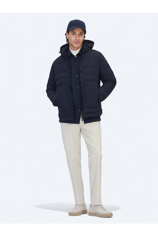 Kip Lacivert Regular Fit Kapüşonlu Casual Dokuma Mont