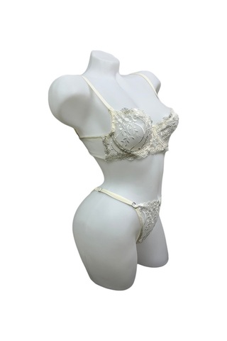 Beyaz Balenli Dantelli Sütyen Takımı - 11-1001 Beyaz