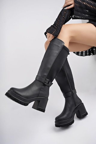 Muggo Arongo Garantili Kemer Detaylı Fermuarlı Platform Topuklu Kadın Bot 001