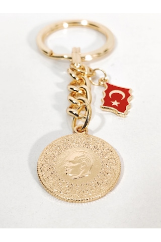 Atatürk Silüetli Altın Para Ve Türkiye Haritası Anahtarlık Gold Renk Milli Ve Geleneksel Şık Çanta Çok Renkli