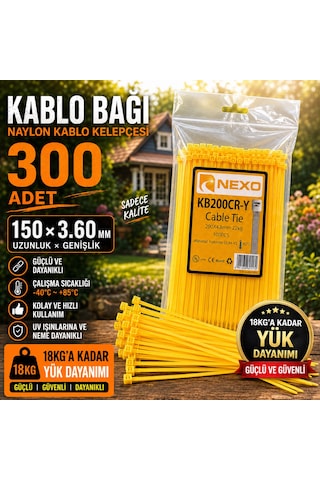 150X3,60mm Kablo Bağı (Cırt Kelepçe) Sarı– 300 adet