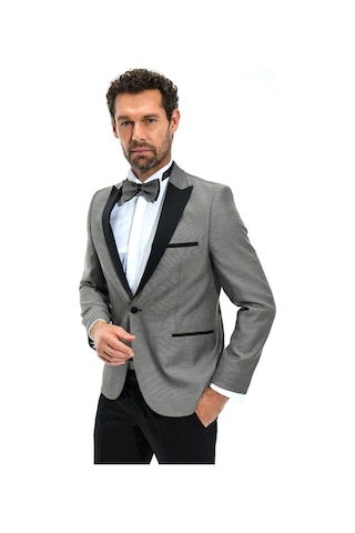 Morven Erkek Gri Portofino Slimfit Jakarlı Smokin Gri