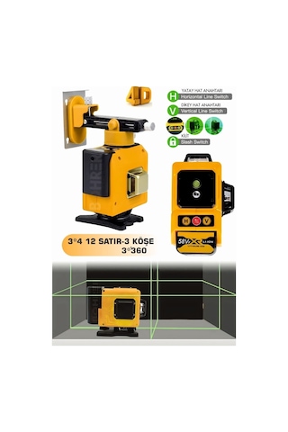 Böhrer Hb0028t 360 12 Köşe 3 Satır Otomatik Hizalama Su Terazili Yeşil Çizgi Lazer Hizalama