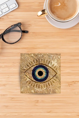 Baskılı Doğaltaş Bardak Altlığı - Doğal Taş Bardak Altı Tekli Nazar Boncuğu Çok Renkli