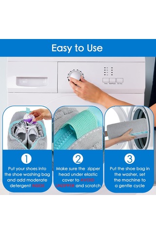 Shineyee Filtmonster Gri Çamaşır Makinesi Ayakkabı Yıkama Seti: 1 Adet Ayakkabı Torbası + 1 Adet Ağlı Çamaşır Torbası - Otomatik Kilitleme Renee, Dayanıklı Kumaş, Yüksek Su Geçirgenliği Gri