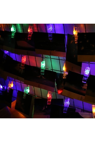 Ximistore9 10 Led Renkli Fotoğraf Klembi Işıklı Zincir - Ev İçi Bayram Dekorasyonu Noel Ağacı Işıkları