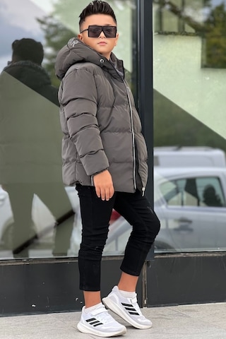 Pina Kids Erkek Çocuk Kapüşonlu Baskılı Reflöktör Detaylı Nova Kumaş Kışlık Şişme Mont Km4017 Füme