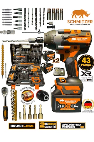 Schmıtzer Sch-9502t Pro 21v 15 Pilli Çift Akülü Kömürsüz Darbeli Vidalama 650 Nm Somun Sıkma Sökme Matkap
