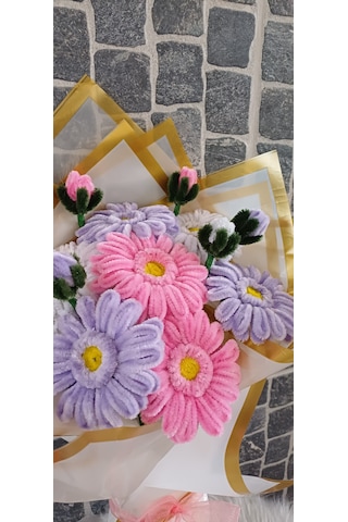Gerbera Çiçek Buketi - Şönil Çiçek - Yapaydır Çok Renkli