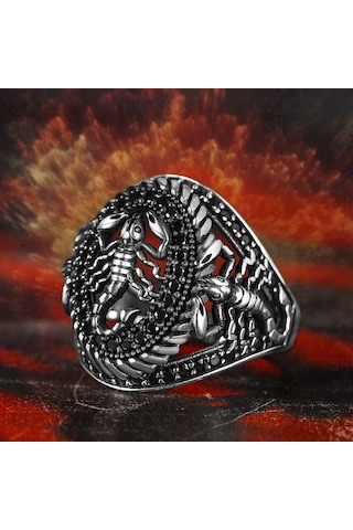 Gümüş Mikro Taşlı Akrep Tasarım Erkek Yüzük Gümüş
