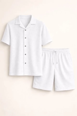 Etiler Collection Erkek Waffle Kumaş Kısa Kollu Gömlek Şort Takım Regular Fit Yazlık İkili Set - Beyaz